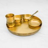 Kansa Antique Thali Dinner Set | 6 Piece Kansa Thali Set, 1 Plate (Thali), 2 Bowls, 1 Sweet Dish, 1 Glass, 1 Spoon | 12 Inches Thali